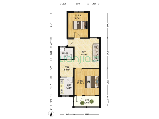 五福路42号 2室1厅1卫 66平方
