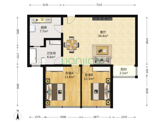 蓝调沙龙西区 2室1厅1卫 100平方