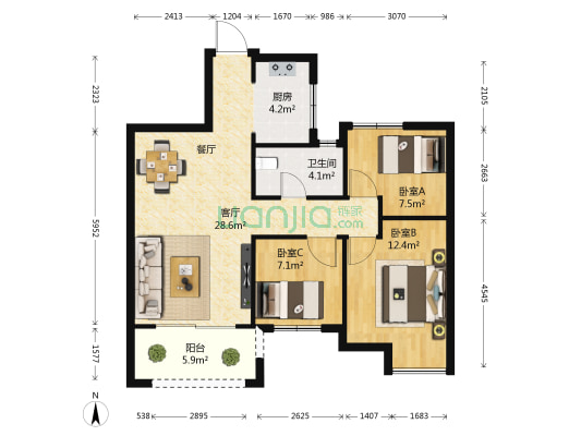 容州港九城 3室1厅1卫 89平方