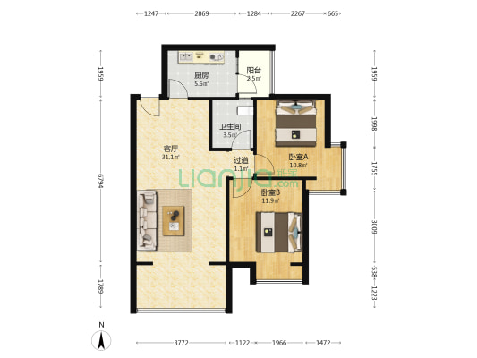 美好小区 2室1厅1卫 79平方