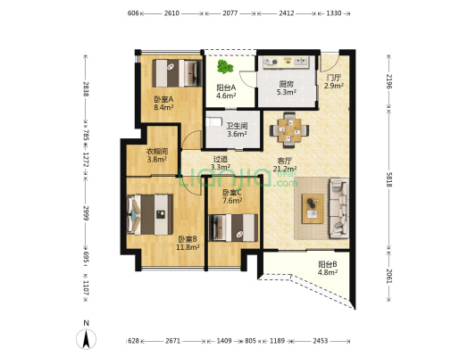 金海湾花园 3室1厅1卫 103平方