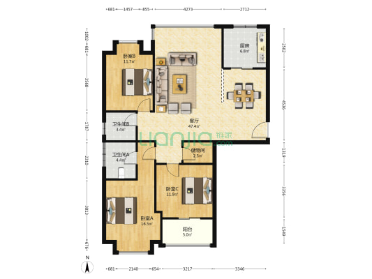 明珠大厦 3室1厅2卫 140平方