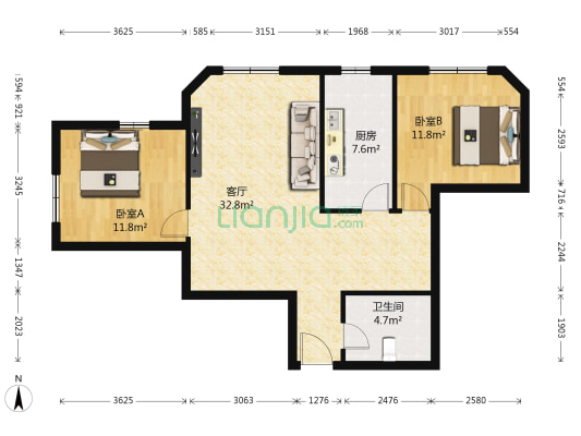 太平洋铭座小区 2室1厅1卫 96平方