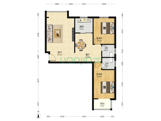北城山水 2室2厅2卫 110平方