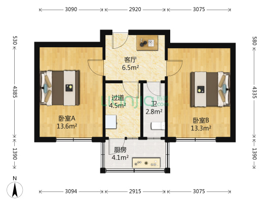 电大街66-49号 2室1厅1卫 54平方