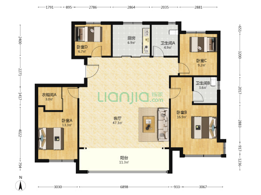 海信城 4室1厅2卫 154平方
