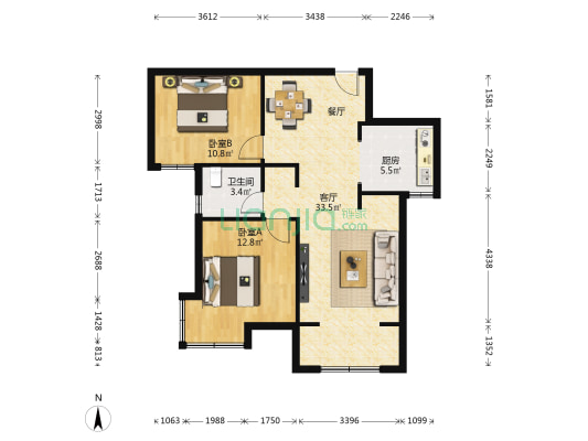 中铁逸都兰庭北区 2室1厅1卫 93平方