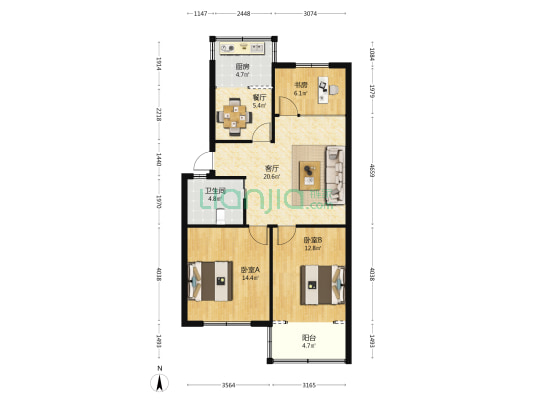 阳光新村 3室2厅1卫 89平方
