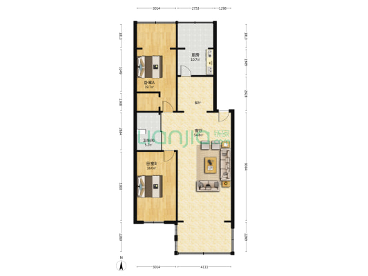 宏达 2室1厅1卫 119平方