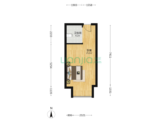 首钢贵州之光光晟组团 1室0厅1卫 47平方