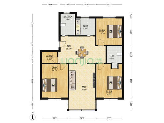 报慈家园北区 3室2厅2卫 137平方