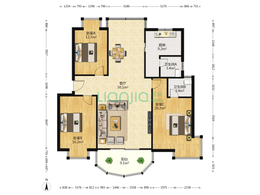 凤凰丽居 3室1厅2卫 138平方