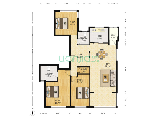 白麓城四期 3室1厅2卫 128平方