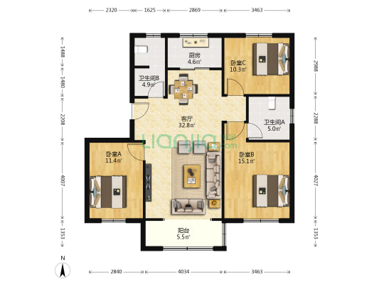泰达印象 3室1厅2卫 119平方
