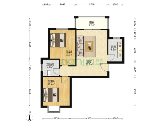 仁和新苑 2室1厅1卫 79平方