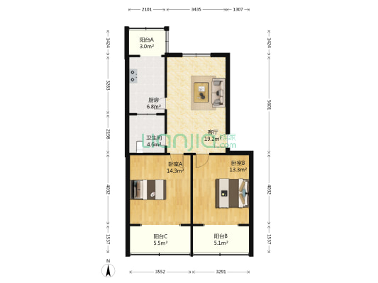 纺织器材厂家属院 2室1厅1卫 79平方