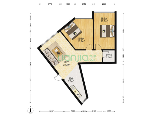 东华路5号 2室1厅1卫 76平方