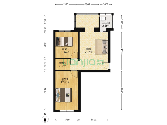 少管宿舍 2室1厅1卫 57平方