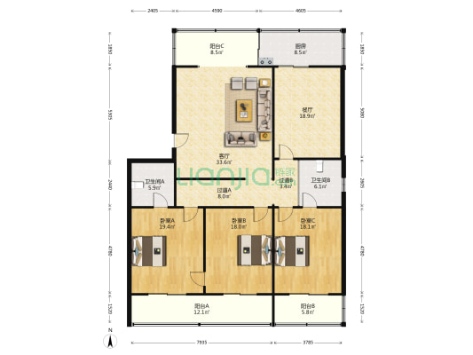 东瑞小区西院 3室2厅2卫 194平方