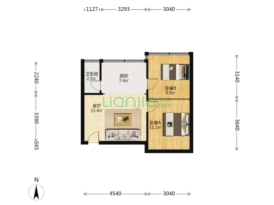 观水路36号大院 2室1厅1卫 54平方
