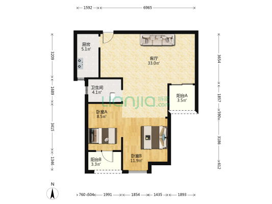 汉桥城中花园D区 2室1厅1卫 88平方