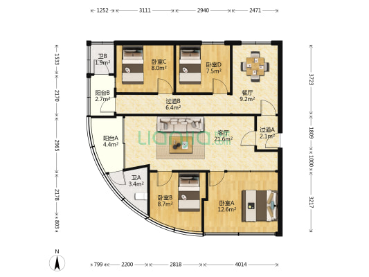 乐怡安居楼 4室2厅2卫 91平方