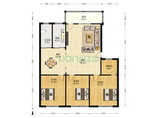 安平小区（中坝南路56号） 3室2厅1卫 138平方