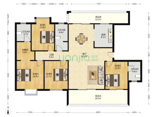 滨江学府 4室1厅3卫 188平方