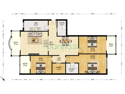 绿岸嘉苑 3室1厅2卫 153平方