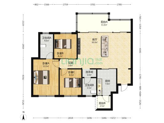 祥云樾府 3室1厅3卫 123平方