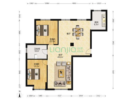 恒利御园 2室1厅1卫 121平方