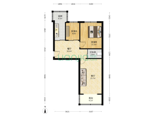 太原市食品工业公司宿舍 2室2厅1卫 69平方