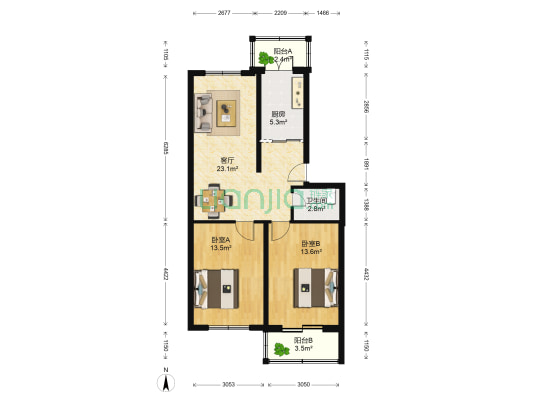 华盛新村 2室1厅1卫 85平方