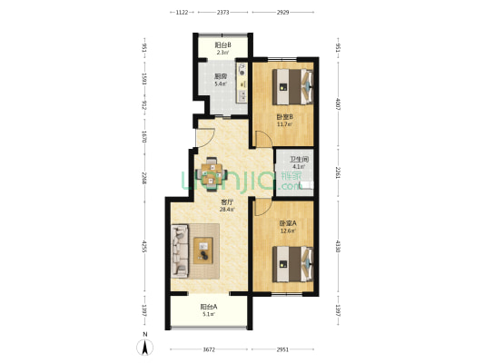 澜西园二区 2室1厅1卫 93平方