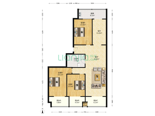 怡园小区 3室2厅1卫 176平方