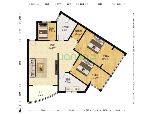 欧鹏大道113号 3室1厅1卫 112平方