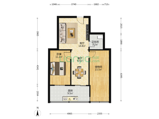 幸福中路143号 1室2厅1卫 73平方
