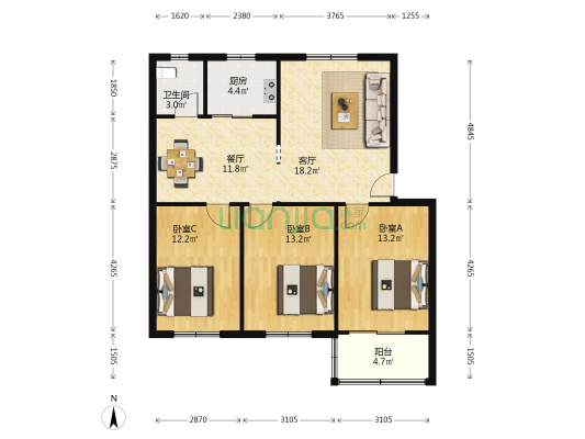 七三七处家属院 3室2厅1卫 100平方