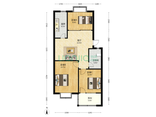 九州名座东区 3室1厅1卫 97平方