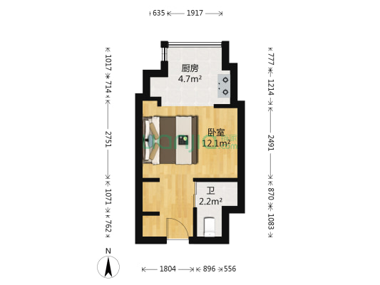 国贸领寓 1室0厅1卫 37平方