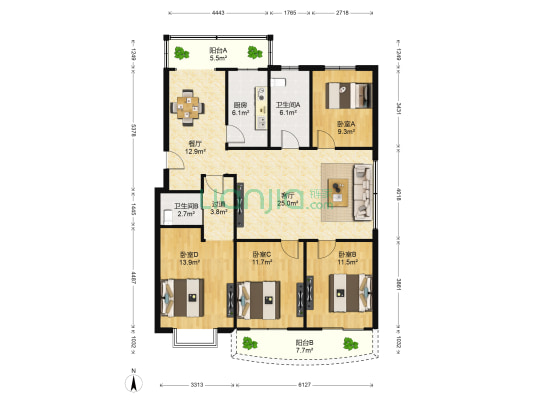 平安家园 4室2厅2卫 146平方
