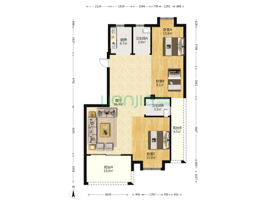 冠宜国际 3室1厅2卫 113平方