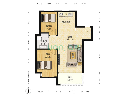 金普广场五期 1室1厅1卫 75平方