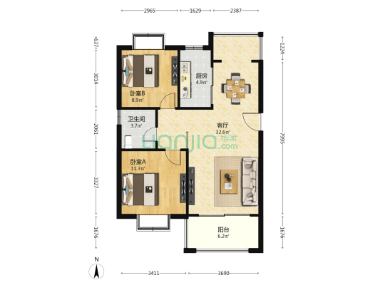 迎宾小区 2室1厅1卫 85平方