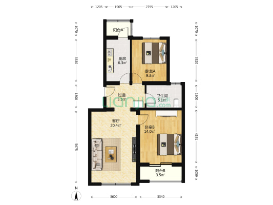 小天竺一号院 2室1厅1卫 92平方