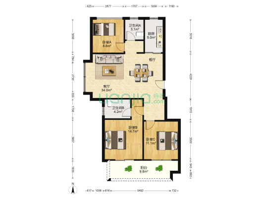 雍锦澜湾 3室1厅2卫 100平方