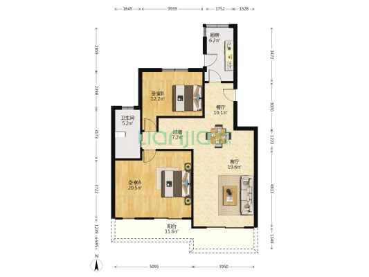 金海国际花园 2室2厅1卫 100平方