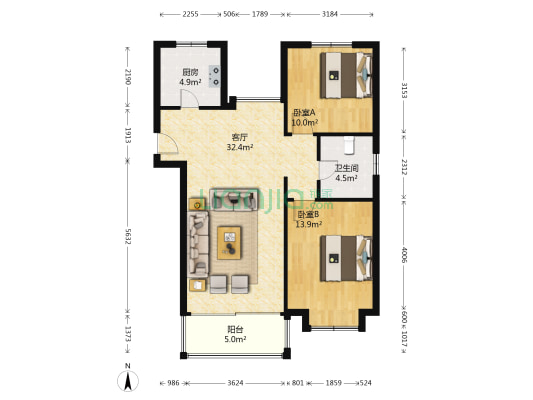 阳光名邸 2室1厅1卫 89平方