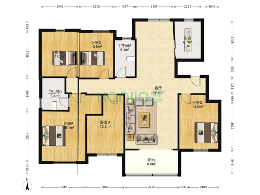 美的梧桐庄园三期 5室1厅2卫 158平方