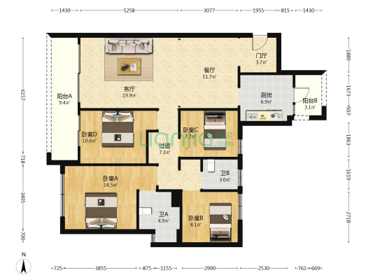 交投绿城明月青城 4室2厅2卫 135平方
